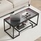 Black Carbon Steel Tempered Glass Coffee Table 2-Tier LED Lights